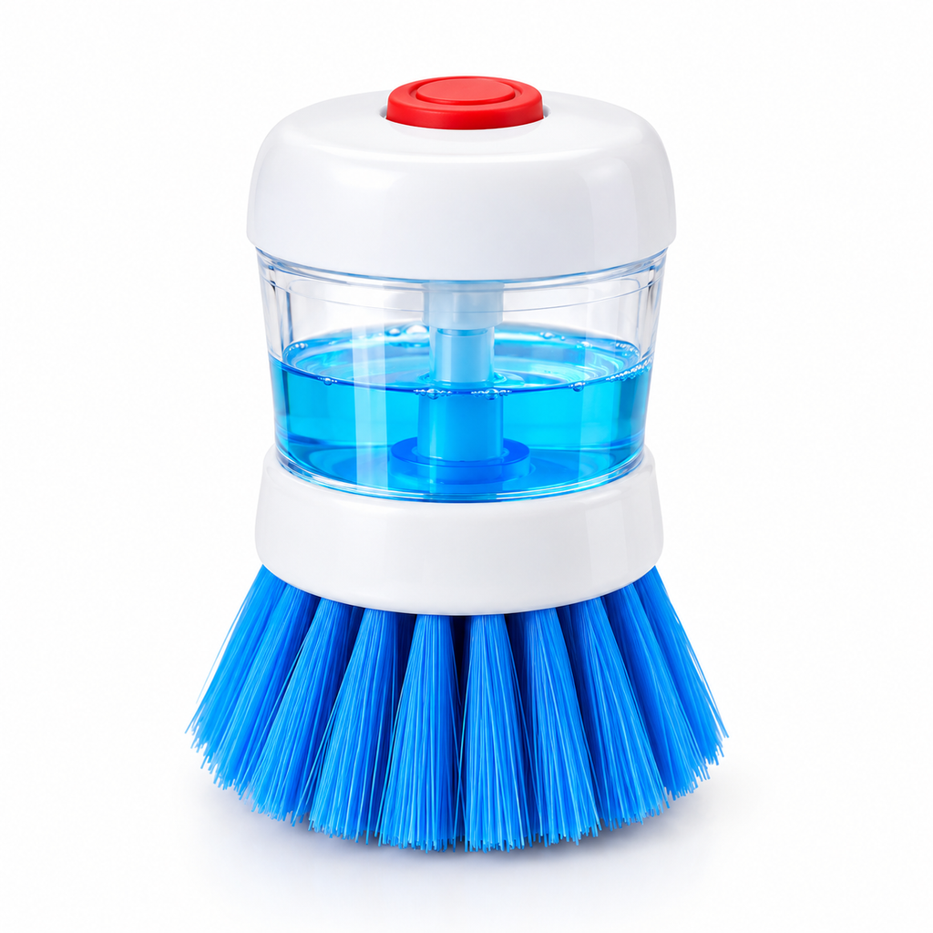 Single Sided Plastic Dish Washbasin Cleaning Brush With Liquid Soap Dispenser, Bristle Material: Microfiber