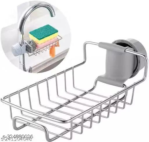 Kitchen Adjustable Sink Faucet Shelf Stainless Steel Drain Rack for Soap,