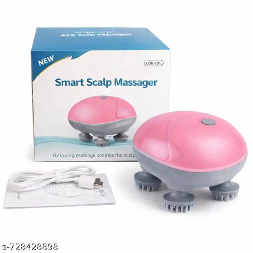 WDS Rechargeable Electric Head Massager | Scalp Massage Machine for Hair Care | Waterproof Hair & Body Massager for Daily Relaxation (Pink)