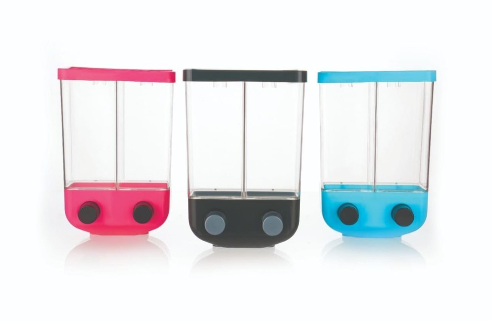 Plastic Push Button Storage Containers Dispenser Wall Mounted Jars for Storage of Cereal, Multi Color Pack Of-1
