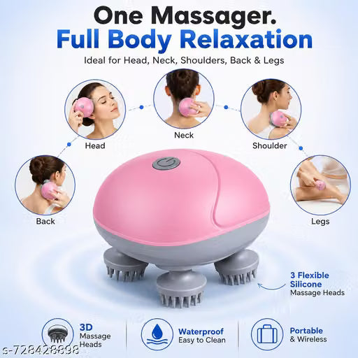 WDS Rechargeable Electric Head Massager | Scalp Massage Machine for Hair Care | Waterproof Hair & Body Massager for Daily Relaxation (Pink)